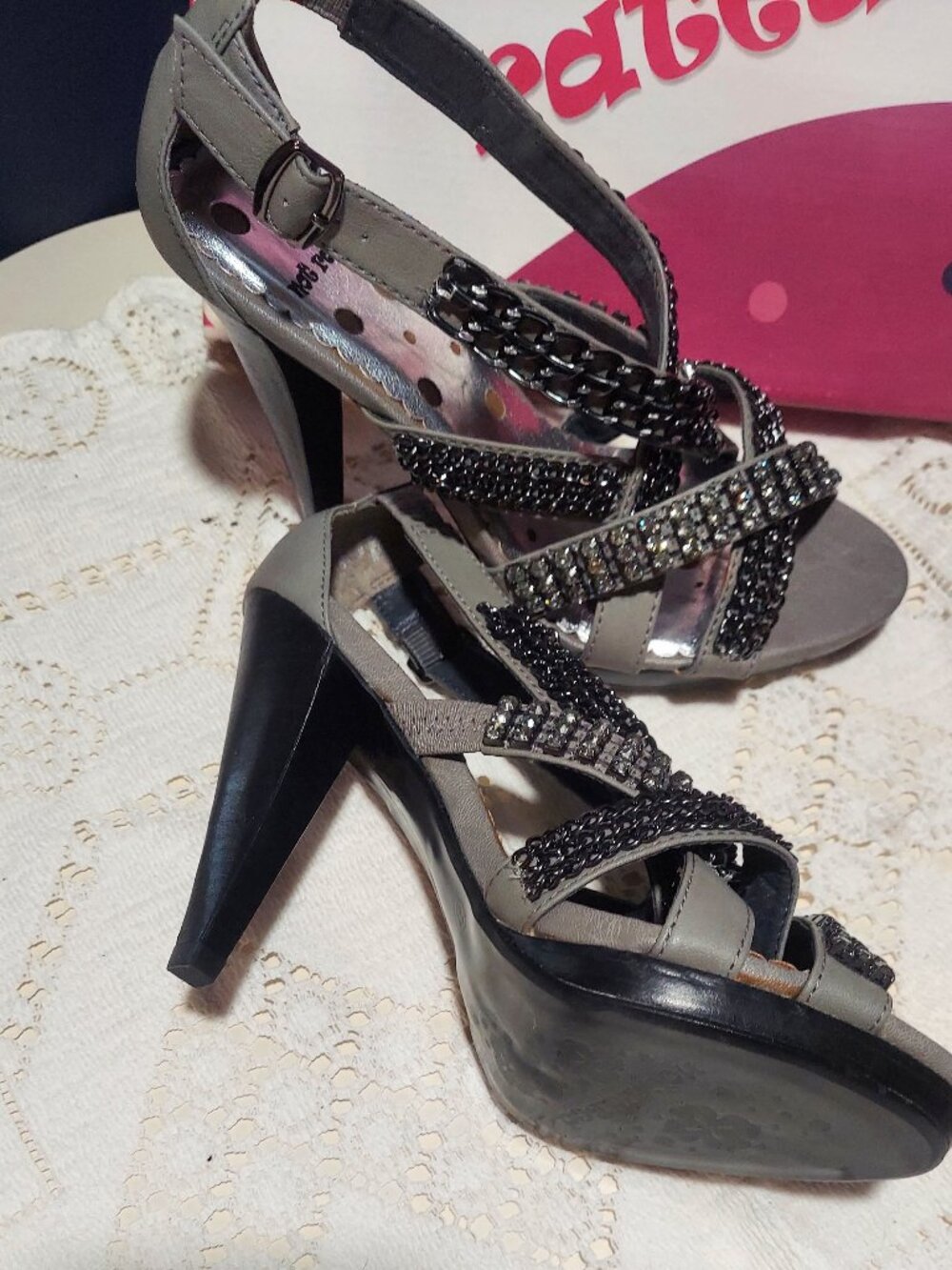 Edgy black, silver, grey high heels.